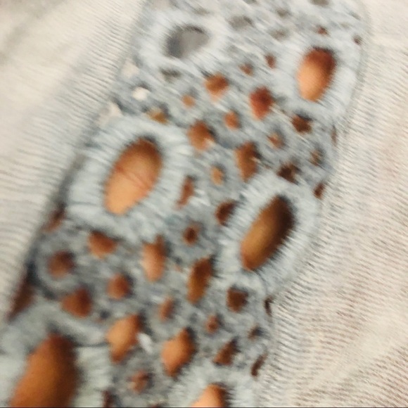 En Creme Blue Tunic Top Crochet Trim Long Sleeve Small Boho‎ Blouse - Picture 8 of 9